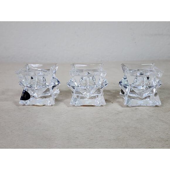Crystal Clear Candle Holder Votive 24% Lead Crystal Pointed Star 2" x 2" USA x3 - Picture 6 of 13